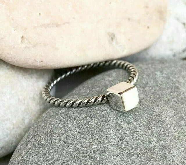 Autentico anello cubo in argento sterling 925, a forma di dado quadrato,...
