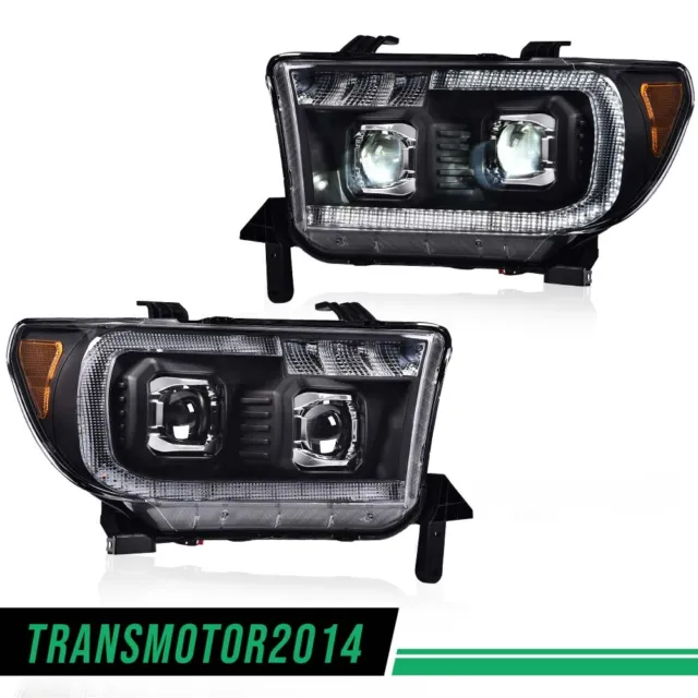 2Pc Dual LED Projector Headlights Fit For 07-13 Tundra 08-17 Sequoia Clear/Black