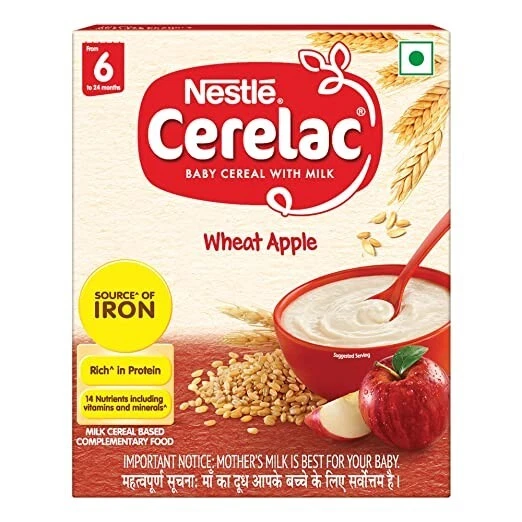 Cereal fortificado para bebé Nestlé Cerelac con leche, manzana de trigo - a partir de 6 meses, 300