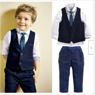 4PCS Baby Boys Gentleman Suit Tuta Canotta + camicia + cravatta + pantaloni Set Bambini Outwea