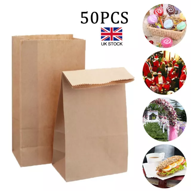 50Pcs Brown Kraft Strong Paper Food Bags Sandwiches Groceries Sweet Strung Bag