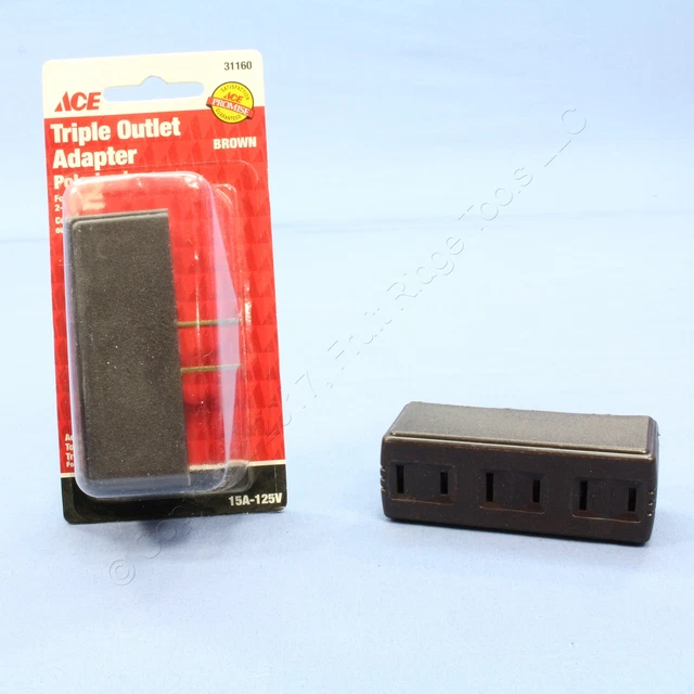 2 New Ace Brown 2-Wire Polarized Triple Tap Outlet Receptacle Adapters 15A 31160