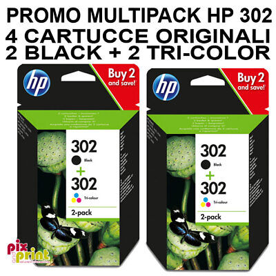 Hp 302 Originale Promo Multipack 4 Cartucce 2 Nero + 2 Colore - X4D37Ae