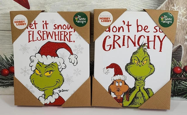 The Grinch Dr Seuss Snow Elsewhere Grinchy Christmas Canvas Wall Decor 2 Pc NEW