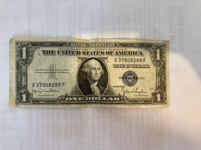 Silver Certificate One Dollar Bill Series 1935 D (Blue Seal)