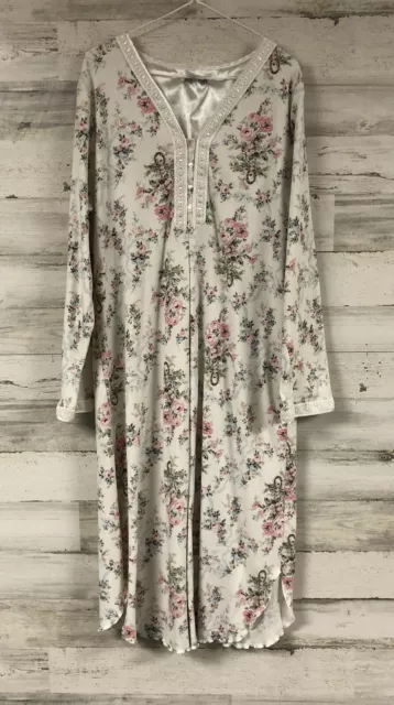 Earth Angels Cotton Flannel Nightgown Pink Floral Long Sleeve Lace Size Large