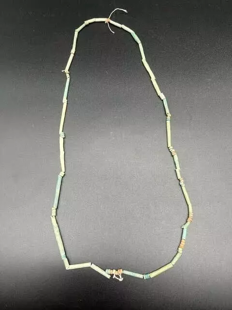 Ancient Egpytian blue faience beads "Mummy bead" necklace 600-300 BC (A80)