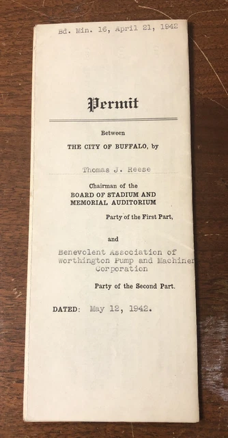 1942 Buffalo Memorial Auditorium Permit Worthington Pump and Machinery Corp