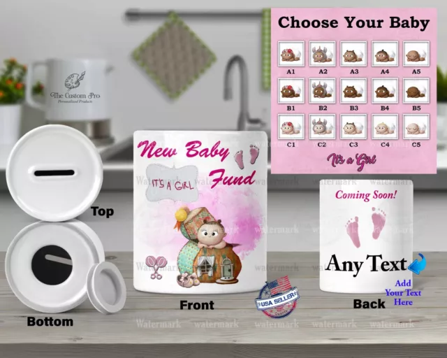 New Baby Shower Girl Sewing Personalized Ceramic Money box PIGGY Bank Penny Jar