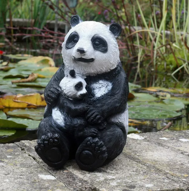 Garden Panda And Baby Resin Pond Ornament Lawn Statue Patio Figure Outdoor Decor