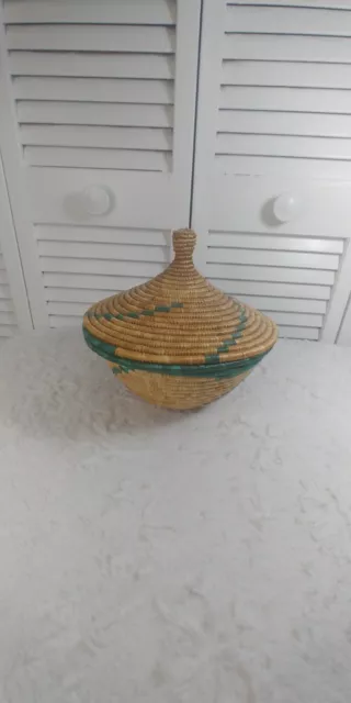 hand made tightly woven basket with lid