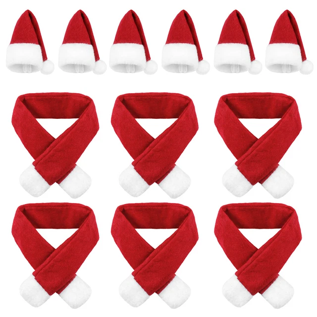 Juego de 6 cubiertas de botella de Navidad botella temática Santa sombrero y bufanda