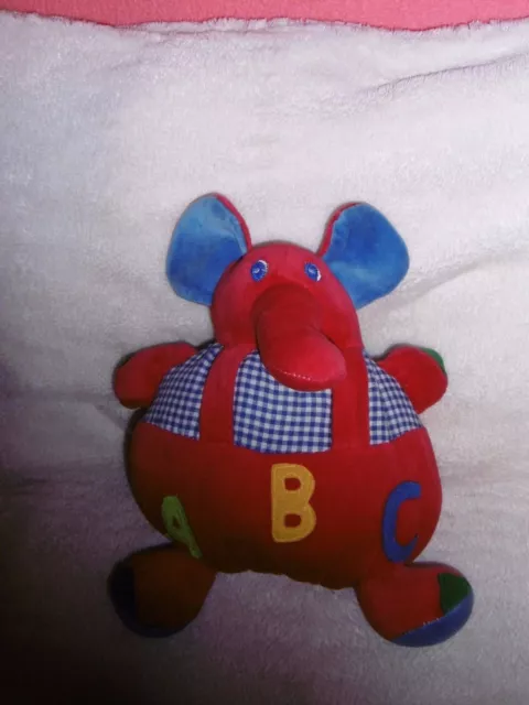 Doudou Peluche Boule Velura Eléphant Rouge Vichy Bleu ABC Neuf
