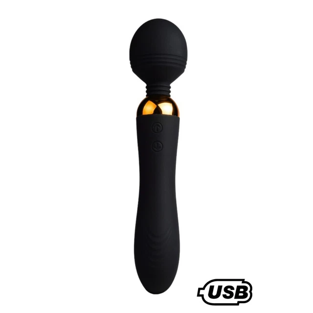 Vibromasseur Fantasy Wand Noir Avec 2 Embouts - Marque Love And Vibes, En Silicone, Neuf