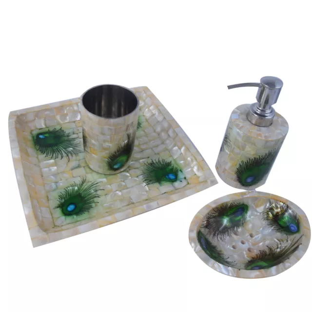 4-Piece Houseware Mother of Pearl & Steel Countertop Hand Liquid Soap/Lotion Dis