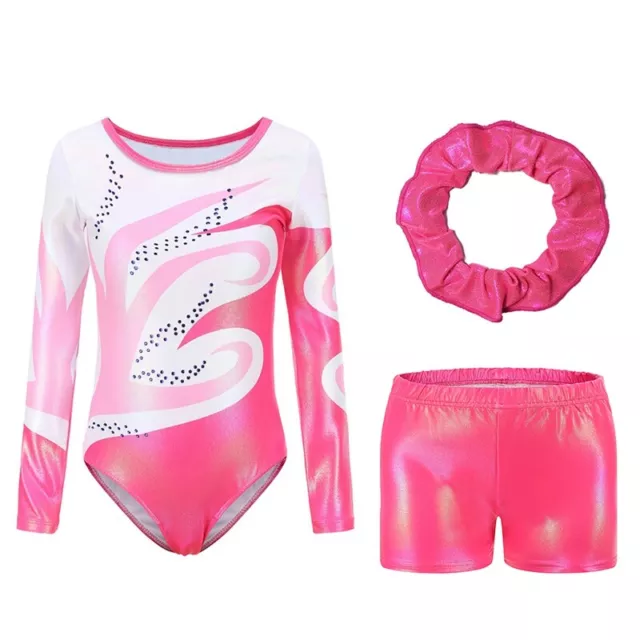 3Pcs Set Kids Girls Gymnastic Ballet Dance Outfit Leotard Bodysuit Training Suit