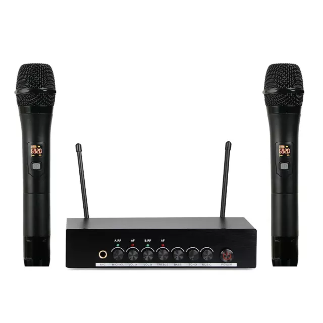 Professional Wireless Microphone System UHF 2 Handheld Dual Mic Party Karaoke