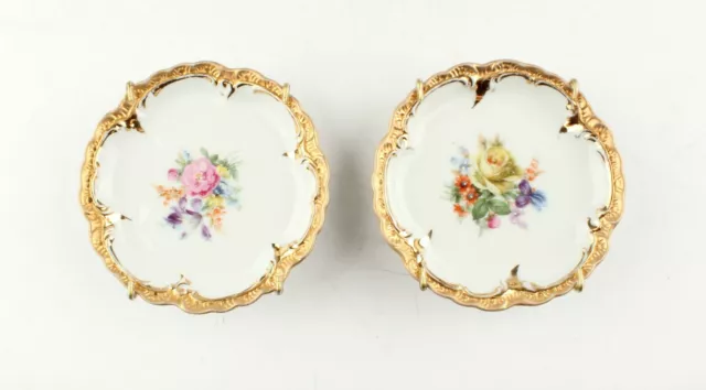 *2 Oscar Schlegelmilch Hand Painted Plates Gold Floral 4.75"