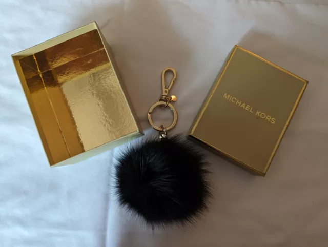 Michael Kors Key Ring Chain Black Fur Original Box New