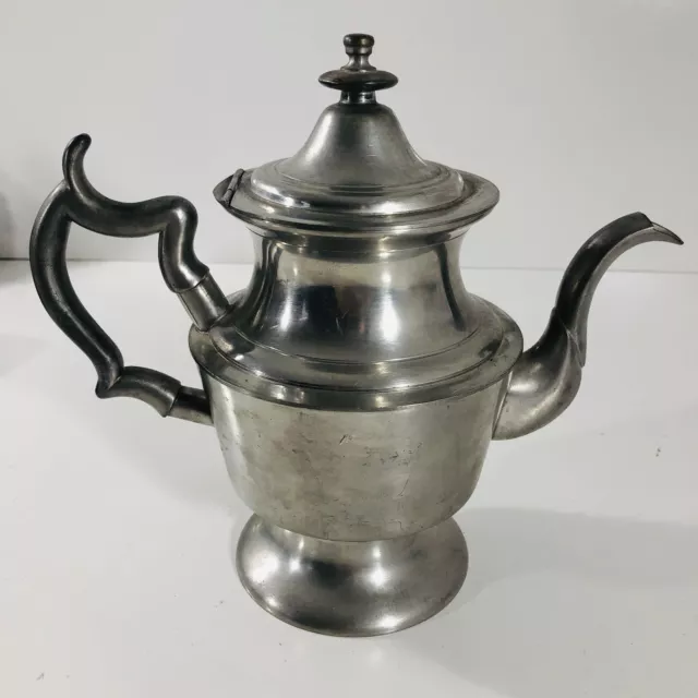 Vintage WOODBURY PEWTERS Pewter Tea Pot Attached lid excellent vintage 8.5” Tall