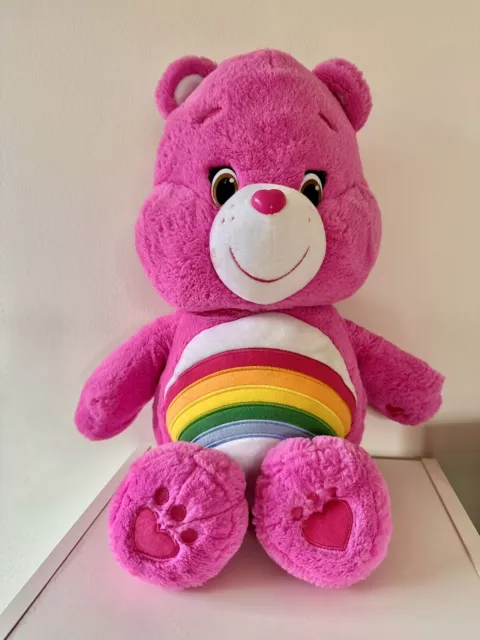 Retro Care Bears 20” Cheer Pink Rainbow Bear Plush Toy 2015 Stuffed Animal Large