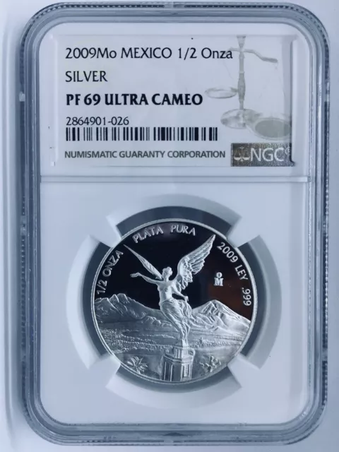Mexico LIBERTAD 1/2 oz Silver 2009 PROOF -NGC PF69- RARE! Low Mintage:3,000