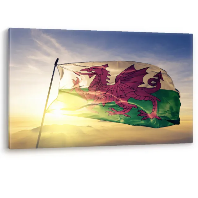 Wales Welsh Red Dragon National Flag Sunrise Framed Canvas Art Picture Print