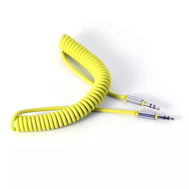 Coiled 3.5mm AUX Cable Mini Jack To Jack Male Audio Auxiliary Lead PC 1m Yellow