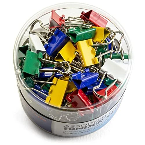 OIC Binder Clips Tub, Mini Clips, 9/16", Assorted Colors, Pack Of 60