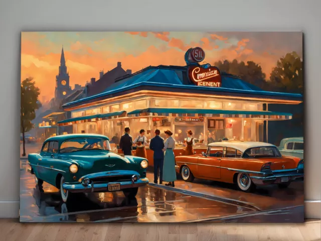 American Diner Szene –  wie Ölgemälde, Digital Art, KI Art