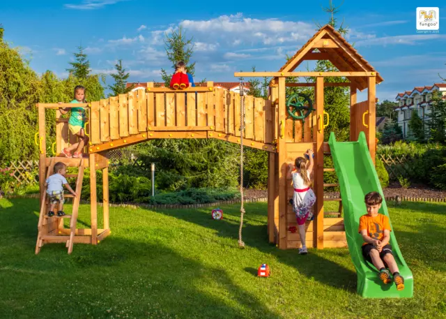 Spielturm Kletterturm Spielplatz Kinderspielgerät mit Rutsche und Brücke