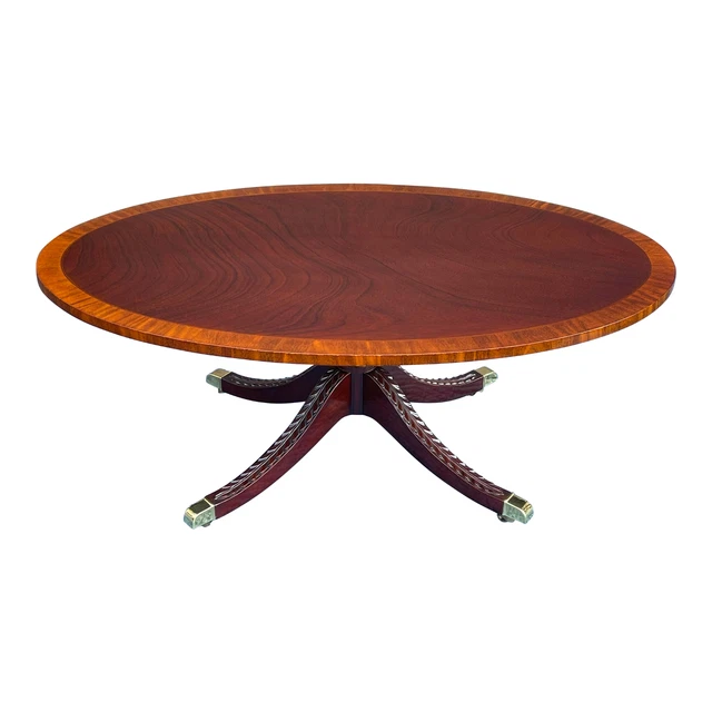 Kindel Traditional Duncan Phyfe Banded Mahogany Oval Coffee or Cocktail Table Kindel Traditional Duncan Phyfe Banded Mahogany Oval Coffee or Cocktail Table
