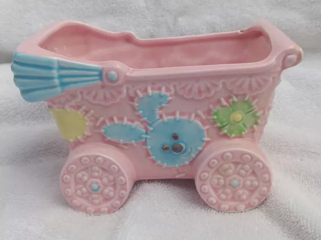 Vintage Baby Pink Buggy Planter Baby Shower Nursery Decor Pram Stroller Japan