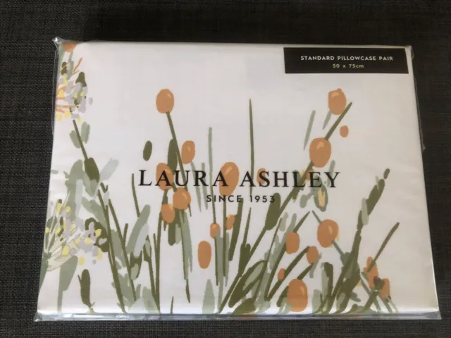 BNWT Laura Ashley Pair of Harvest Ochre Printed Floral Pillowcases. RRP £22