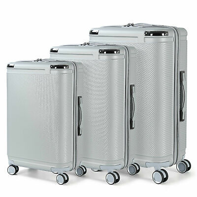 20/24/28" 3 pcs Luggage Travel Set Bag ABS Trolley Hard Shell Suitcase Silver