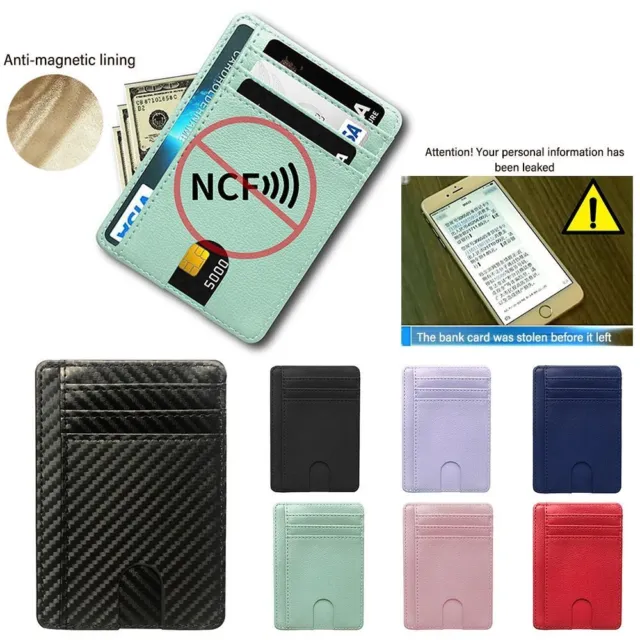 Mini Purse Money Case Cover Leather Wallet ID Card Holder RFID Blocking 8 Slot