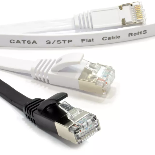 FLAT CAT6A Shielded Ethernet PC Router Cable RJ45 Lot 1m/2m/5m/10m/15m/20m/30m