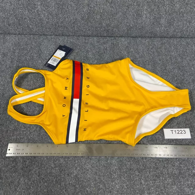 Tommy Hilfiger UV Protection Swimsuit One Piece Yellow Girls Size S 7-16 NWT