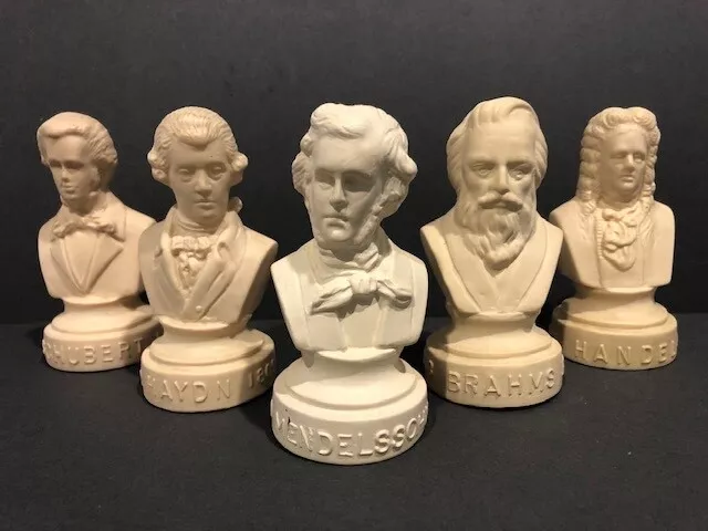 Lot of 5 VINTAGE HALBE STATUETTE COMPOSER FIGURES BUSTS 4-1/2"