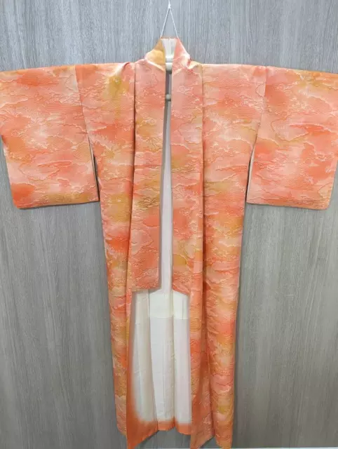 Japanese Kyoto Kimono yukata Height62.99inch width22.04inch orange  used