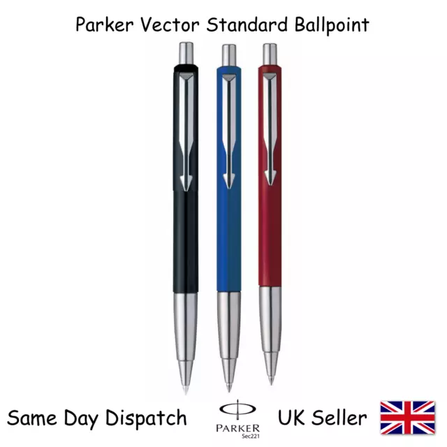 Genuine Parker Vector Standard Ballpoint Ball Pen - Black Blue Red FREE GIFT BOX