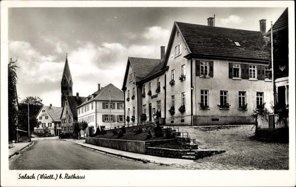 Ak Salach im Filstal Württemberg, Rathaus, Straßenpartie, Kirchturm - 10548405