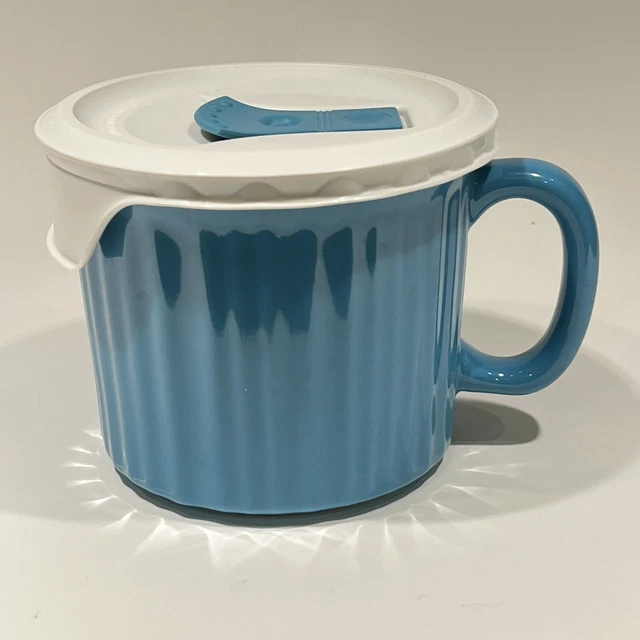 Corning Ware Colours Aqua Blue 20 oz Stoneware Soup Mug Cup w/ Lid Corningware