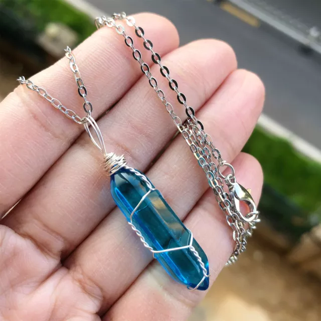 1pc Blue Crystal Crystal Hexagonal Gemstone Chakra Necklace