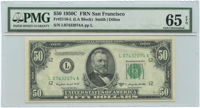 1950C $50 FRN Federal Reserve Note San Francisco PMG Gem UNC 65 EPQ