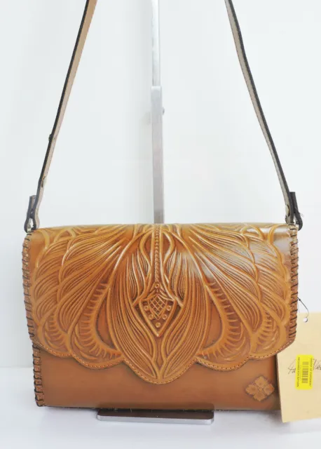 Patricia Nash Santillana Gold Tooled & Smooth Leather Shoulder Bag Purse NWT