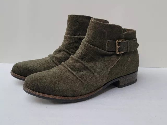 NEW Earth Avani Billings Suede Western Ankle Zip Olive Green Boots Size-9M