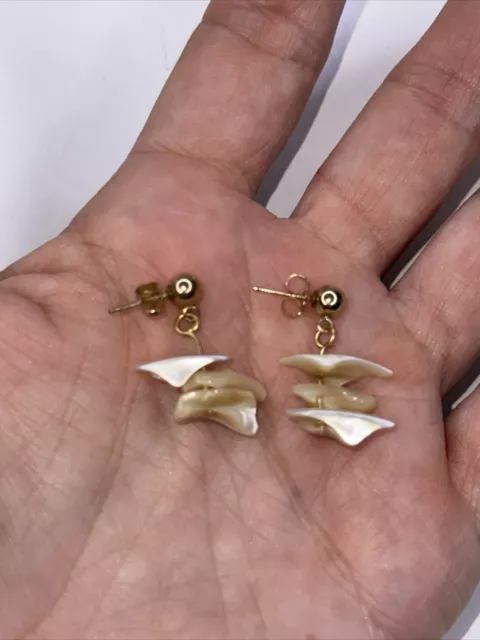 14kt Gold Filled Earrings Ball Post Dangle Shell Tan Brown 1/20th 14kt backs