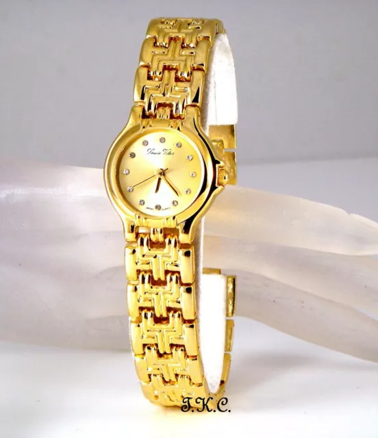 18k Gold Plated Slim Brick Design Deco Chic Ladies Watch W/ Swarovski Crystals