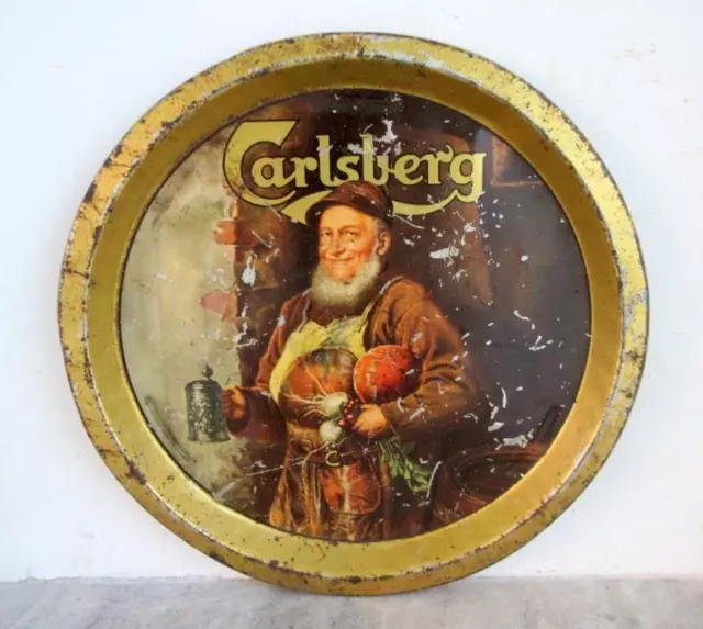 Vintage Old Collectible Rare Carlsberg Beer Ad Litho Tin Tray Printed In England